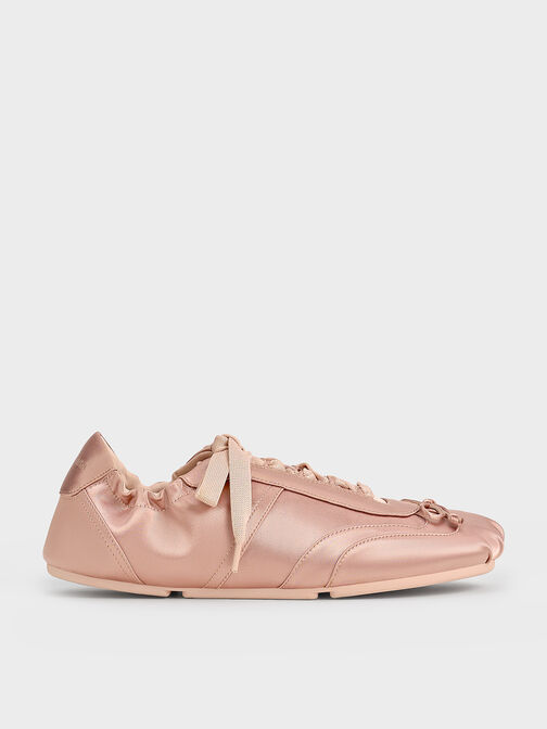 Cece Satin Ruched Bow Sneakers, Nude, hi-res