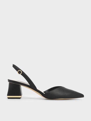 Trapeze Heel Slingback Pumps, Black, hi-res