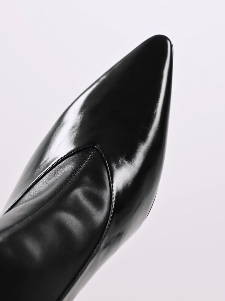 Botines con puntera puntiaguda, cremallera trasera y tacón de aguja, Negro pulido, hi-res