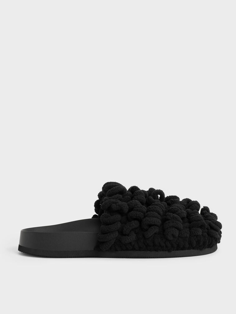 Textured Flat Mules, Black, hi-res