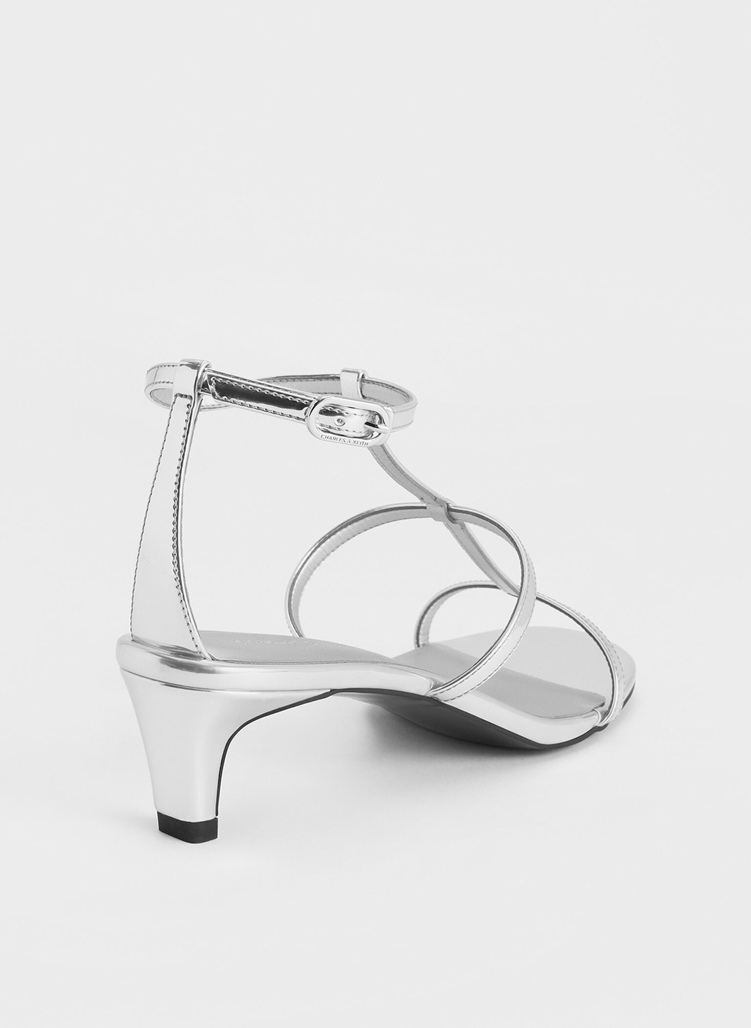Metallic T-Bar Kitten-Heel Ankle-Strap Sandals, Silver, hi-res