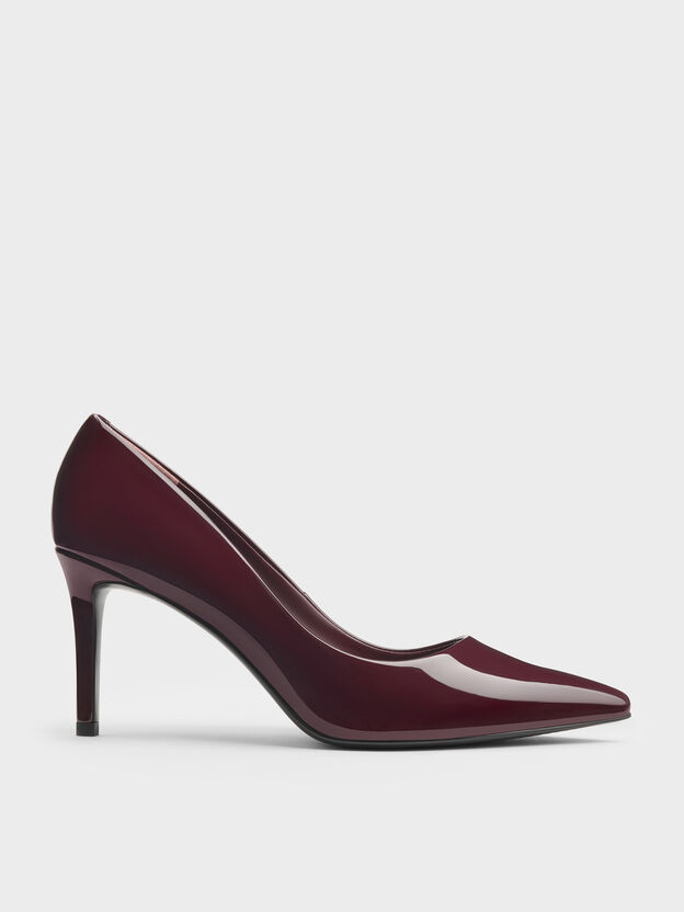 Emmy Patent Pointed Stiletto Pumps, Burgundy, hi-res
