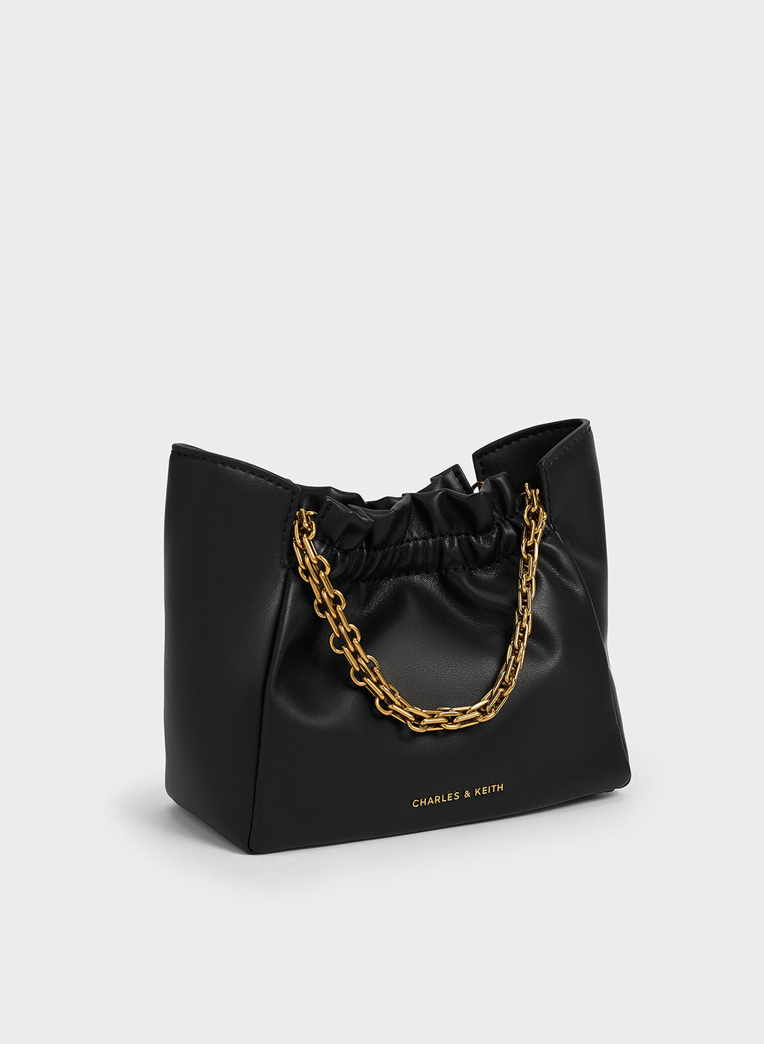 Brigette Ruched Chain-Handle Shoulder Bag, Black, hi-res