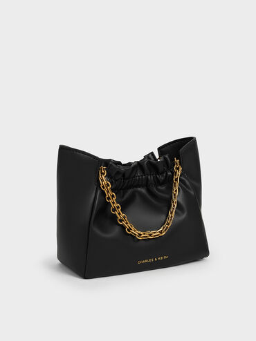 Brigette Ruched Chain-Handle Shoulder Bag, Black, hi-res