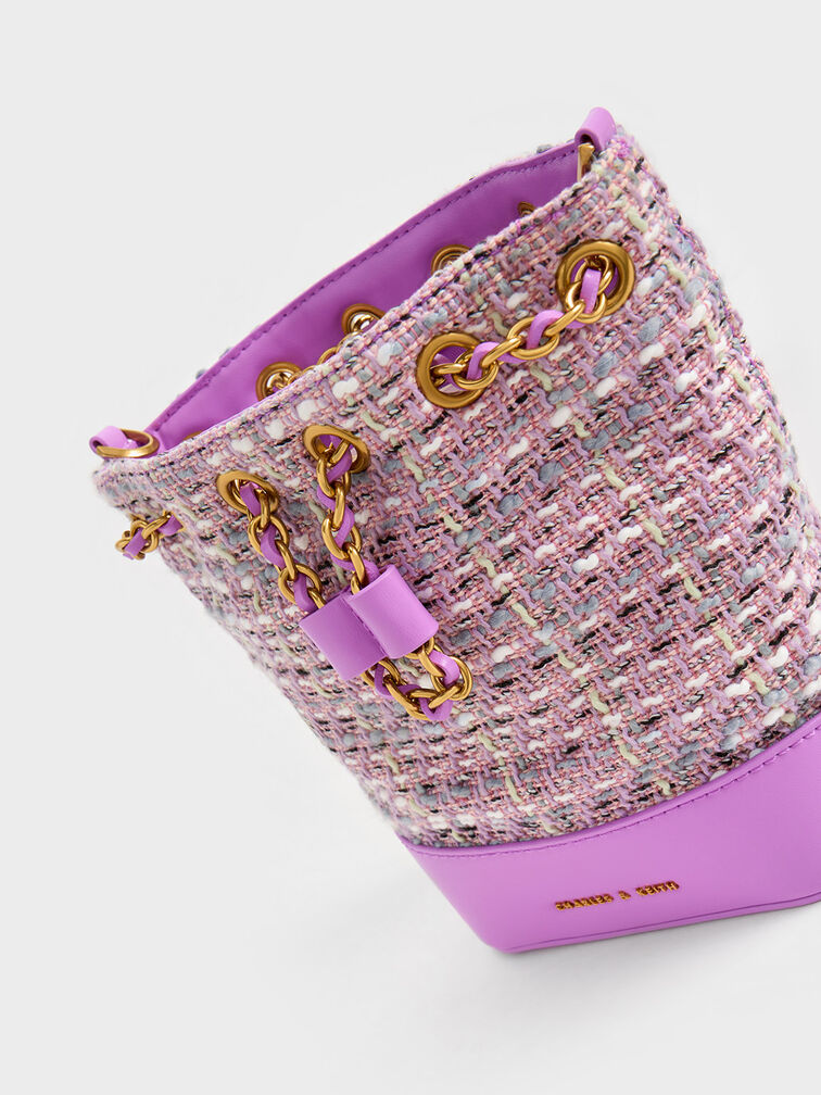 Dancer Tweed Drawstring Bucket Bag, Violet, hi-res