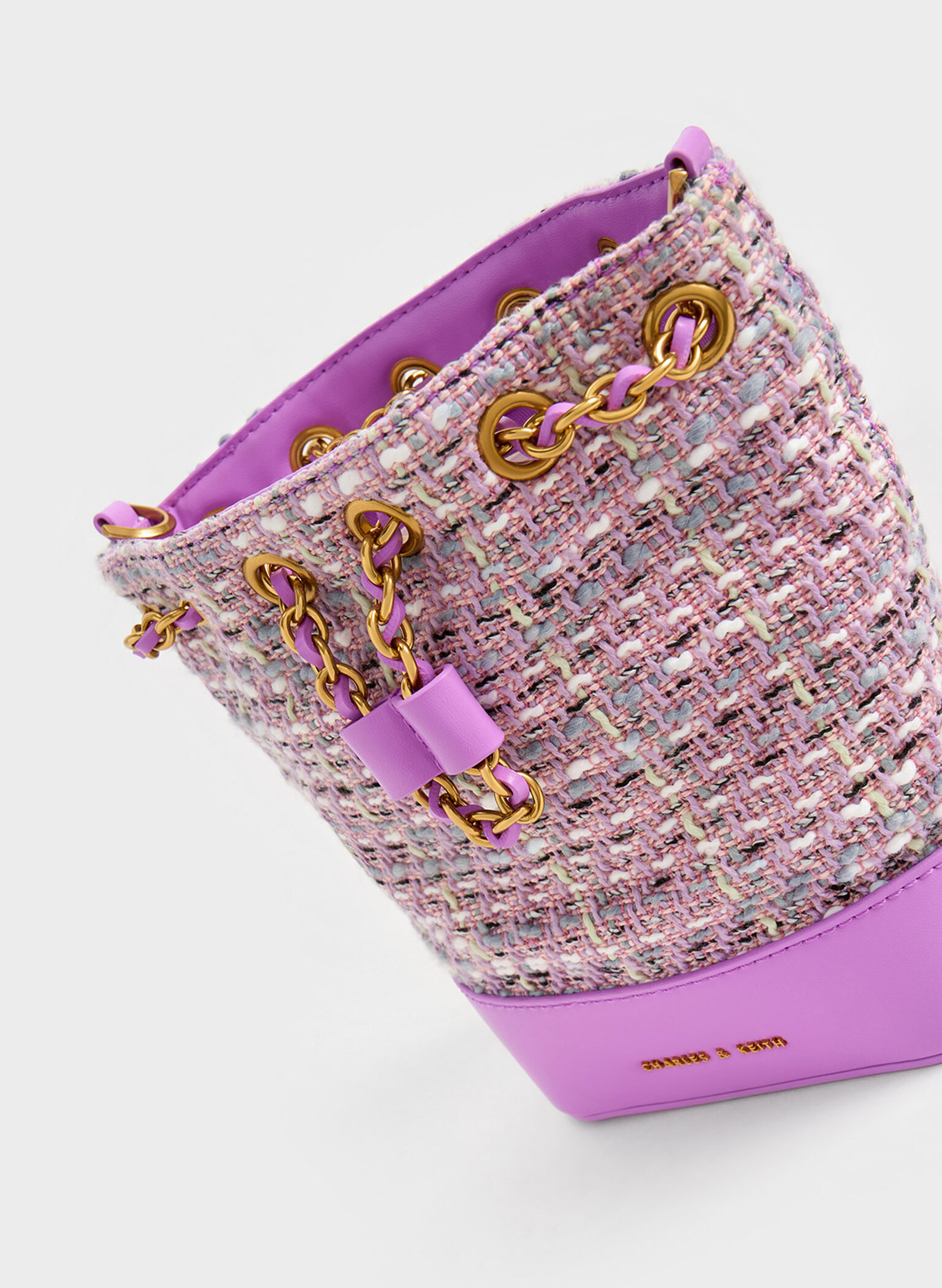 Violet Dancer Tweed Drawstring Bucket Bag CHARLES & KEITH US