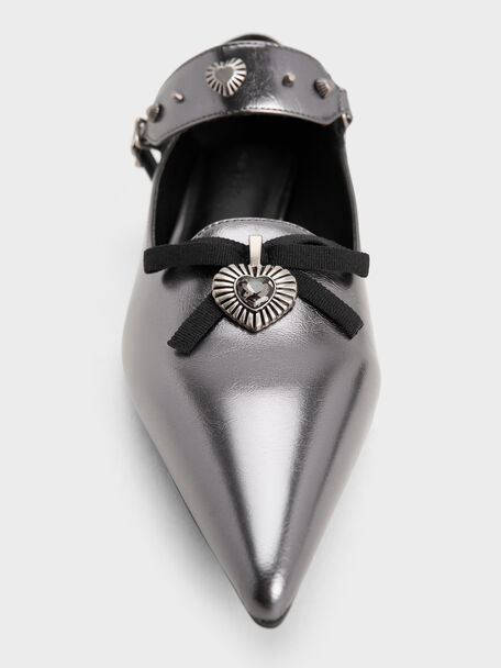 Studded Heart-Embellished Pointed-Toe Mary Janes, Pewter, hi-res