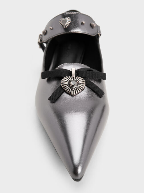 Studded Heart-Embellished Pointed-Toe Mary Janes, Pewter, hi-res