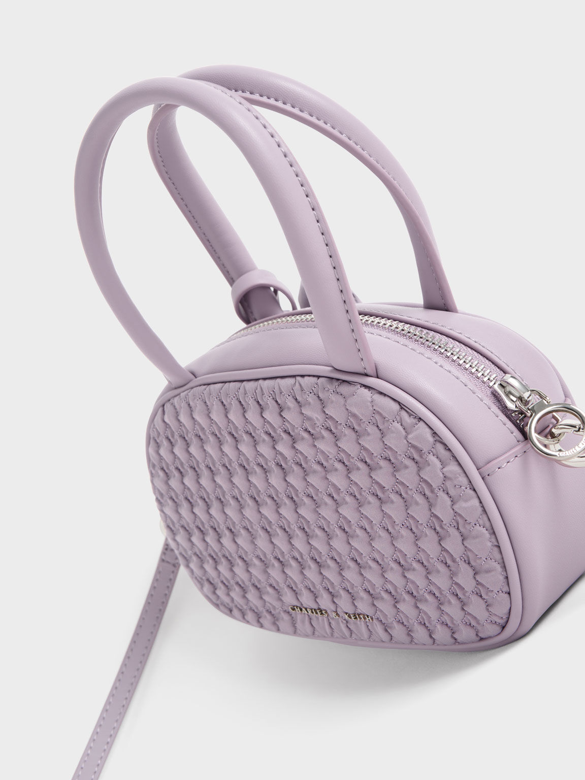 Nylon Textured Top Handle Bag, Lilac, hi-res