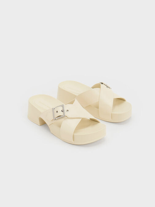 Buckled Crossover Platform Sandals, Chalk, hi-res