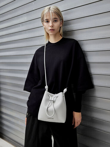 Leia Knotted Bucket Bag, Grey, hi-res