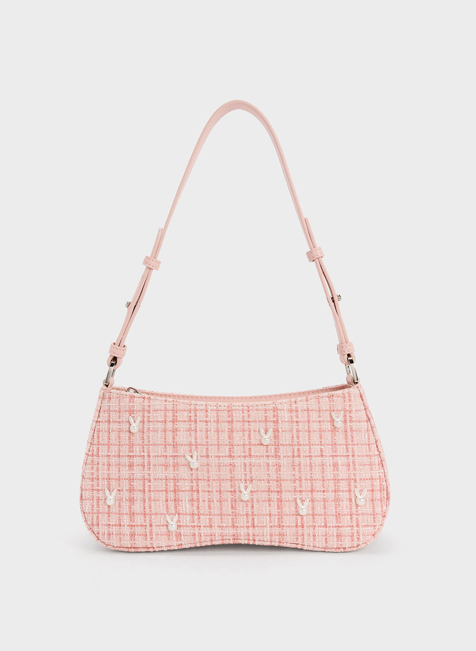 Pink Bunny Tweed Shoulder Bag - CHARLES & KEITH US