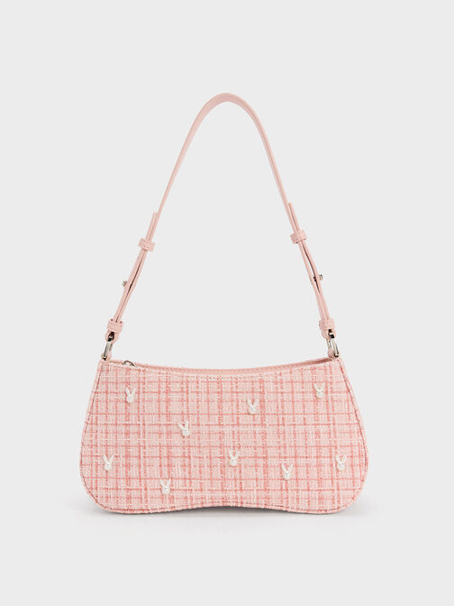 Bunny Tweed Shoulder Bag, Pink, hi-res