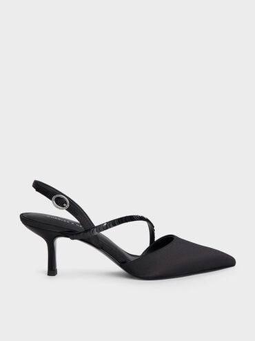 Briella Sequinned Slingback Pumps, Black Textured, hi-res