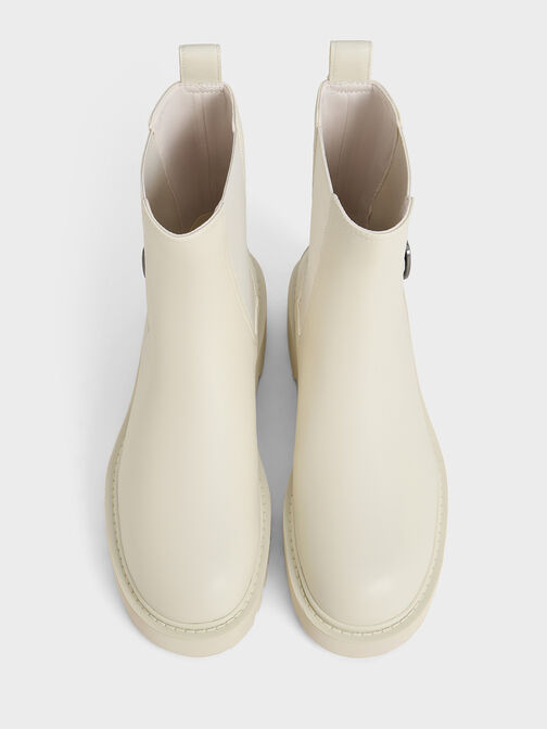 Botas Chelsea de suela estriada con hebilla lateral, Blanco tiza, hi-res