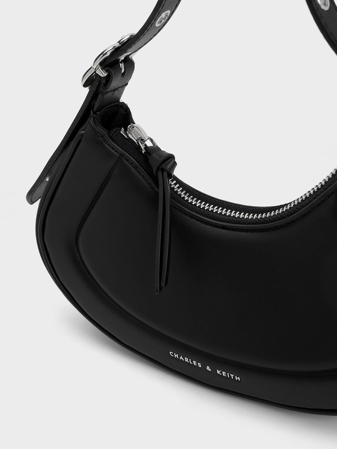 Petra Curved Shoulder Bag, Black, hi-res