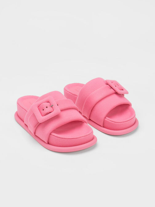 Sinead Woven Buckled Slide Sandals, Pink, hi-res