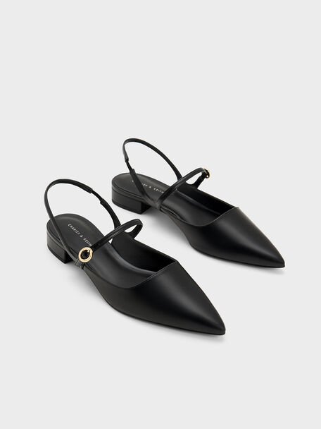 Slingback Mary Jane Flats, Black, hi-res