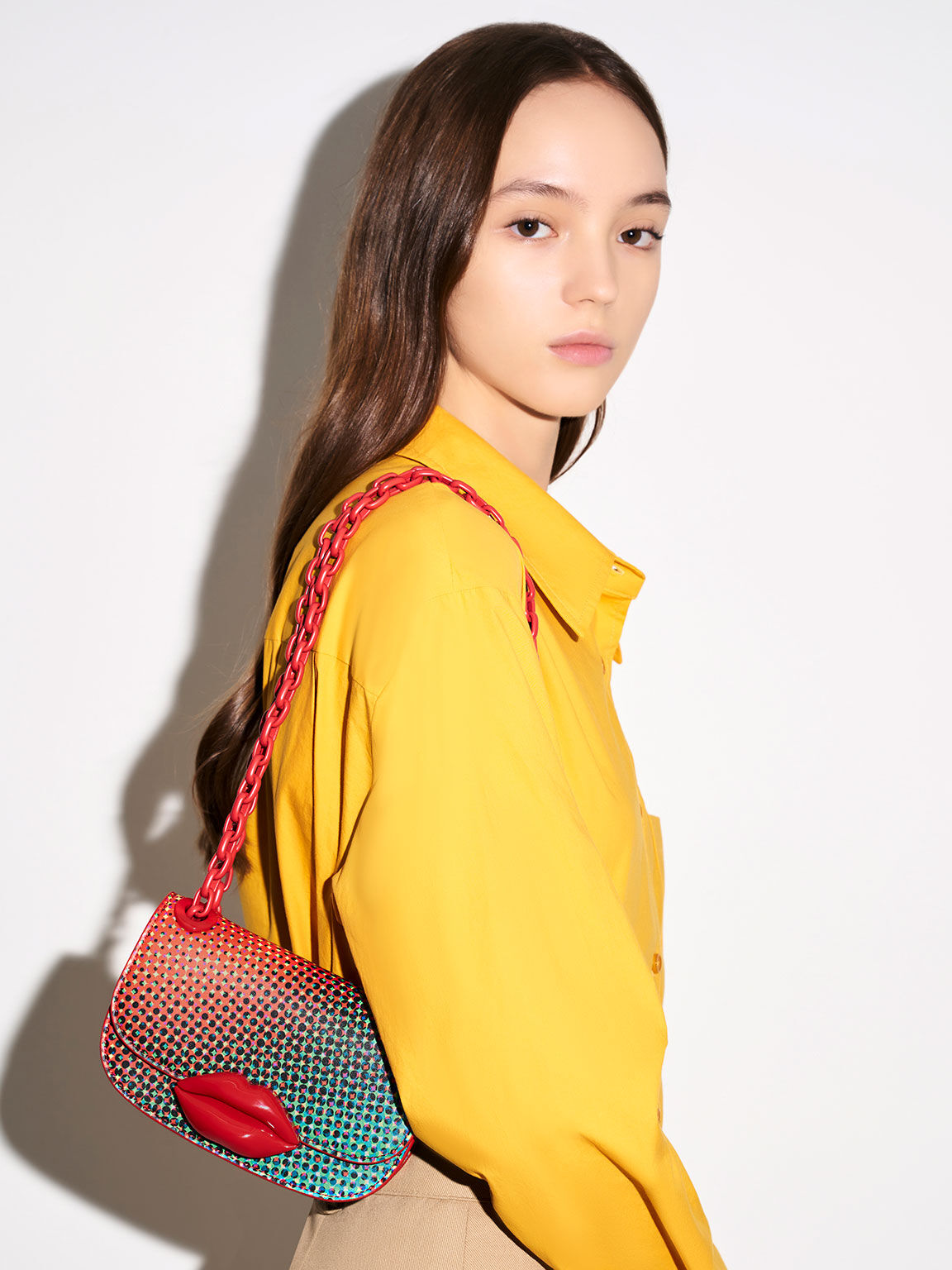 Mini Kiss Polka-Dot Lip Motif Bag, Multi, hi-res