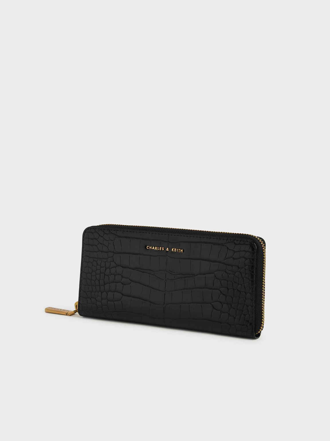 Croc-Effect Long Wallet, Black, hi-res