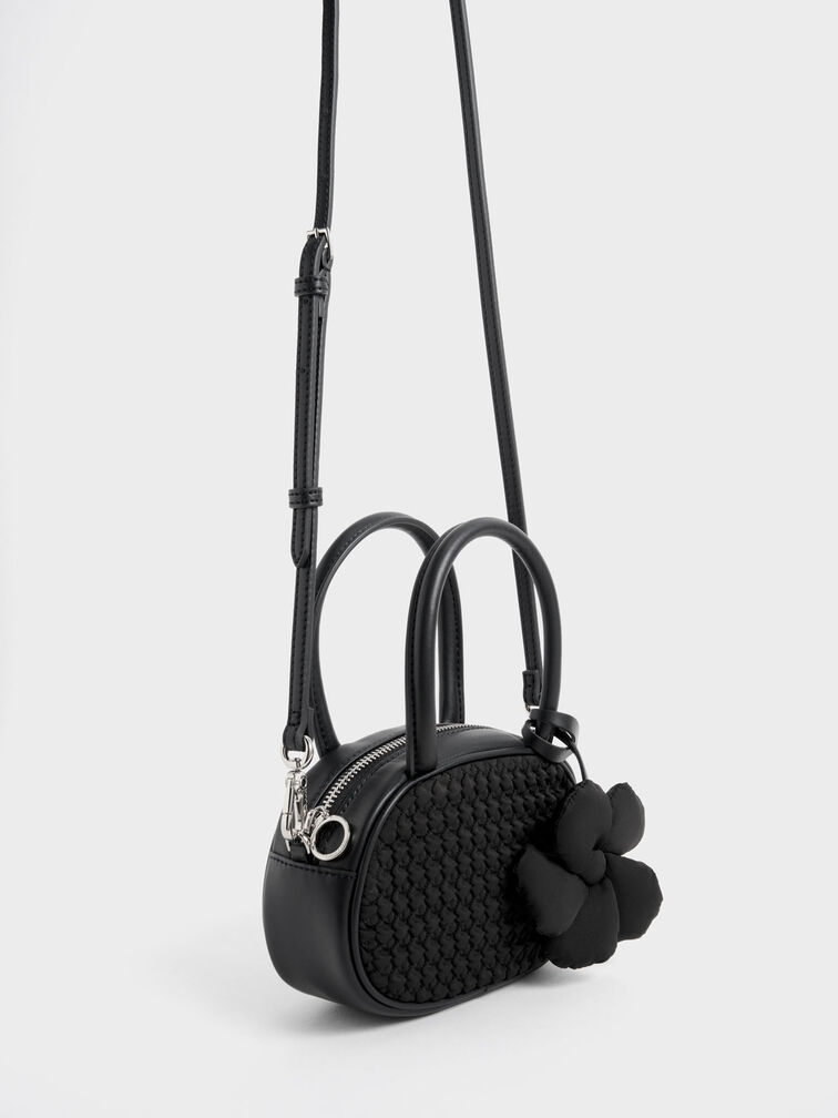 Nylon Textured Top Handle Bag, Black, hi-res