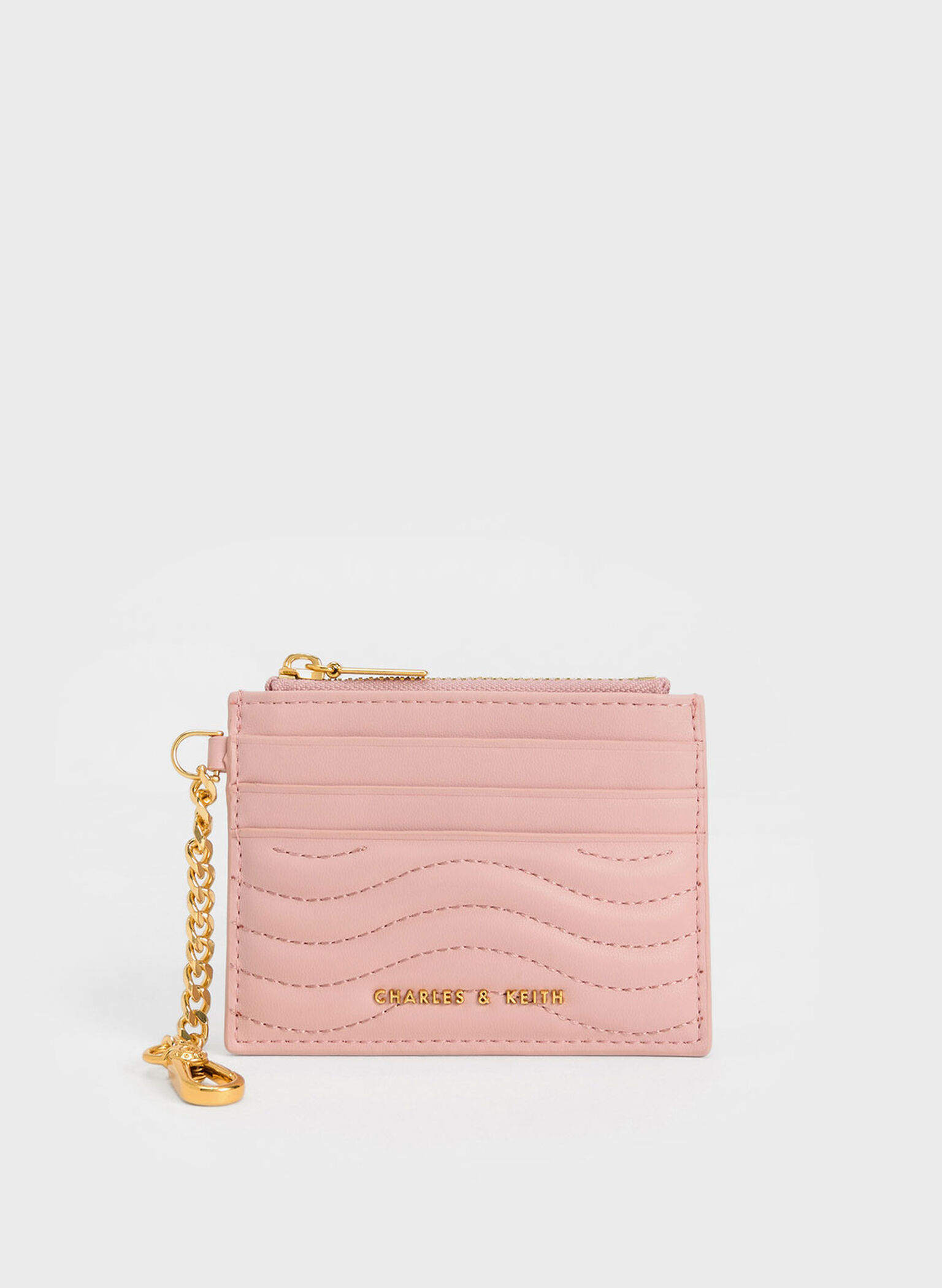 Aubrielle Stitch-Trim Zip Card Holder, Light Pink, hi-res