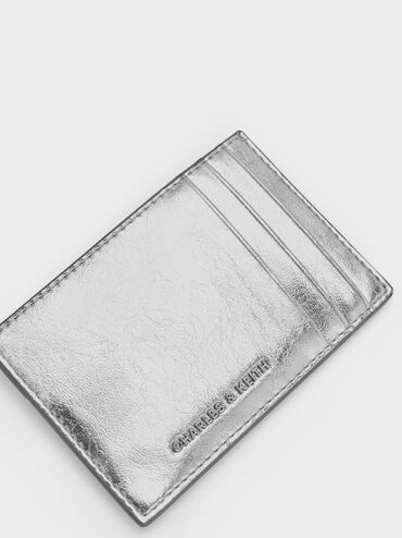 Ivette Metallic Woven Card Holder, Silver, hi-res