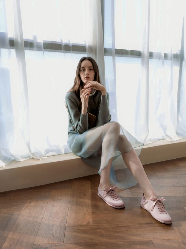 Satin Ruched Sneakers, Pink, hi-res