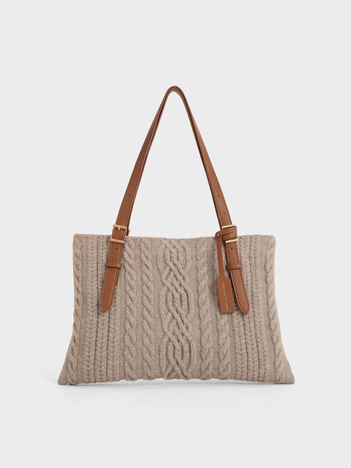Apolline Textured Tote Bag, Taupe, hi-res