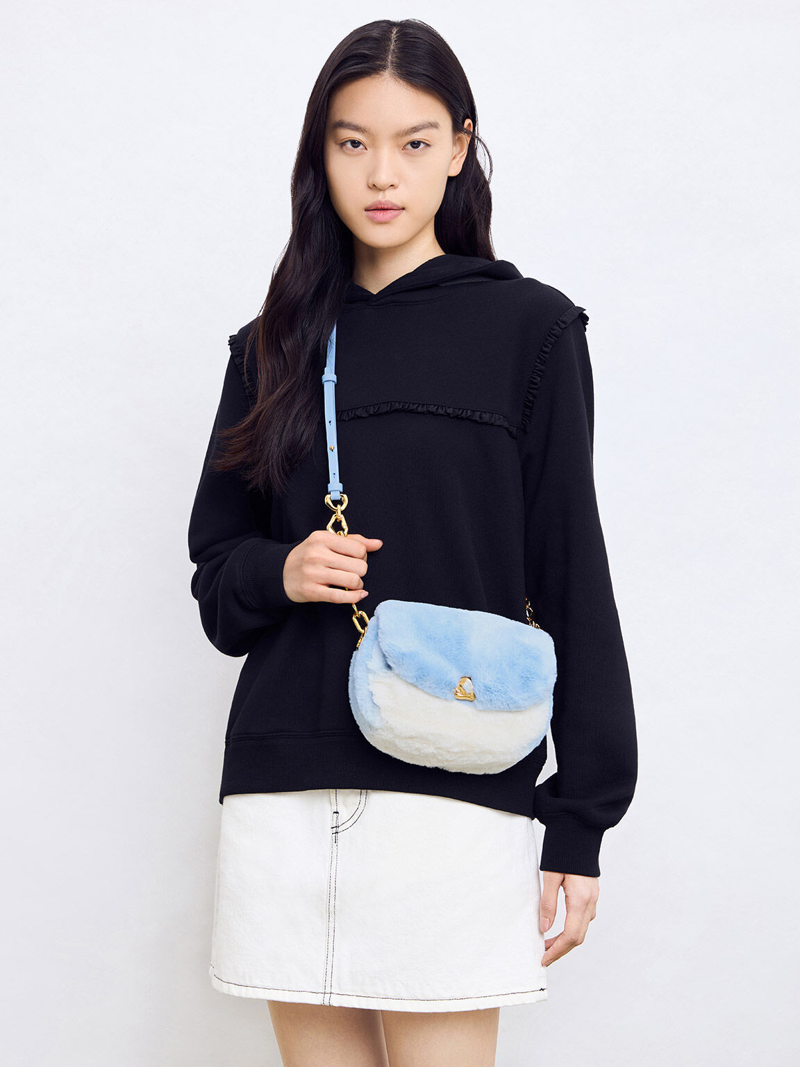 Moira Braided Handle Furry Bag, Light Blue, hi-res