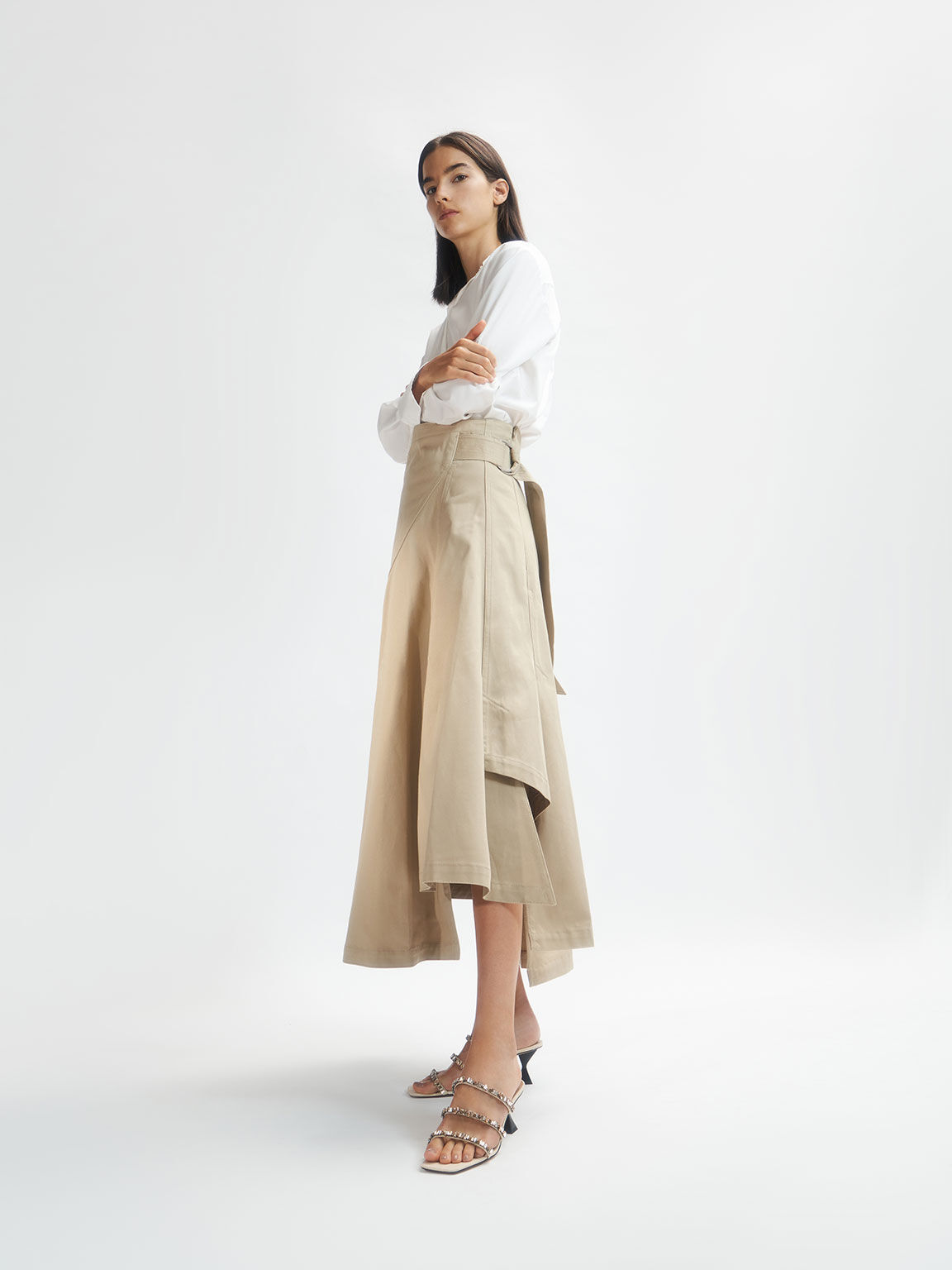 Canvas Gem-Embellished Mules, Beige, hi-res
