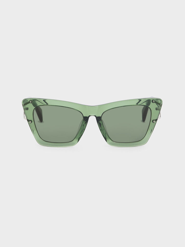 Acetate Butterfly Sunglasses, Green, hi-res