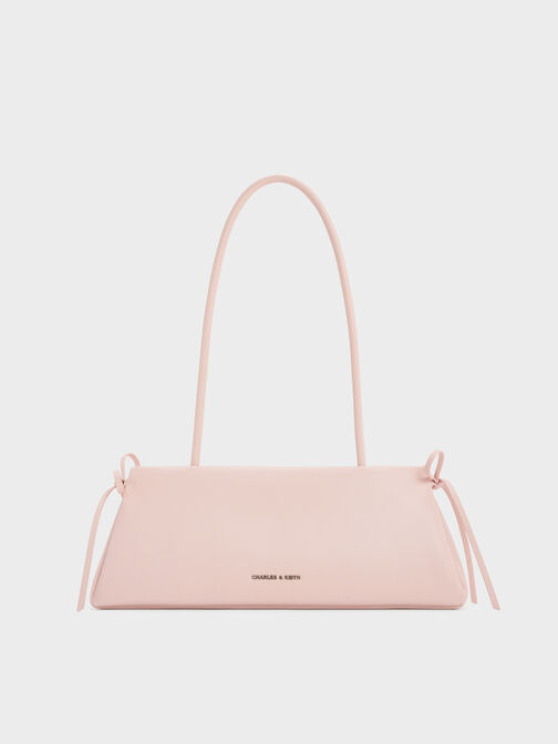 Hazel Bow Elongated Trapeze Shoulder Bag, Soft Pink, hi-res