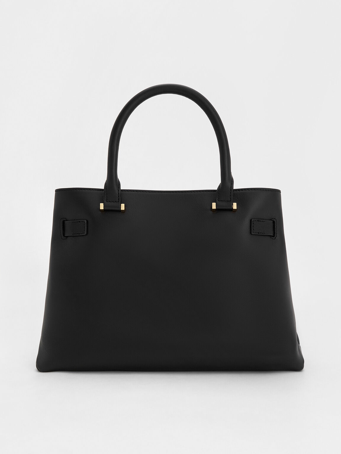 Black Voyager Leather Belted Trapeze Tote Bag CHARLES KEITH US
