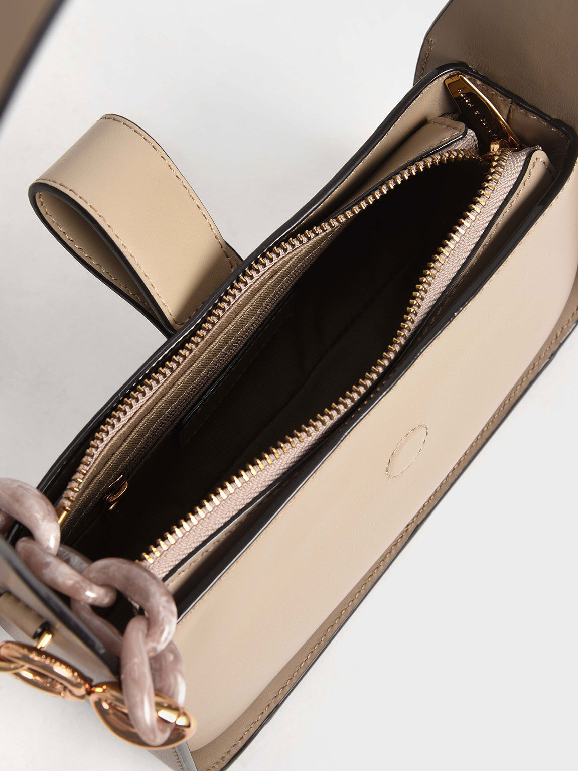 Leather Chain-Link Bag, Taupe, hi-res
