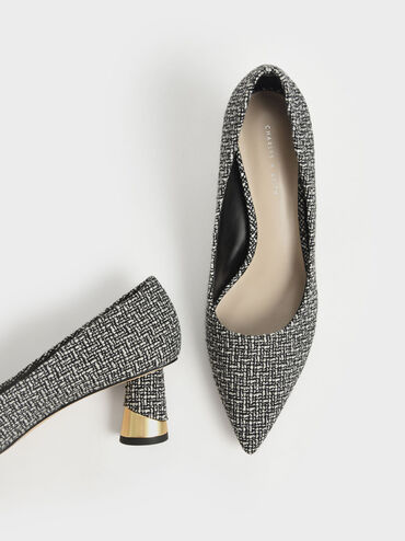 Metallic Sculptural Heel Tweed Pumps, Multi, hi-res