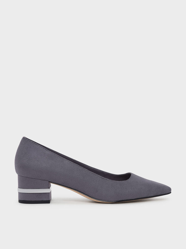 Metallic Accent Heel Pumps, Grey, hi-res