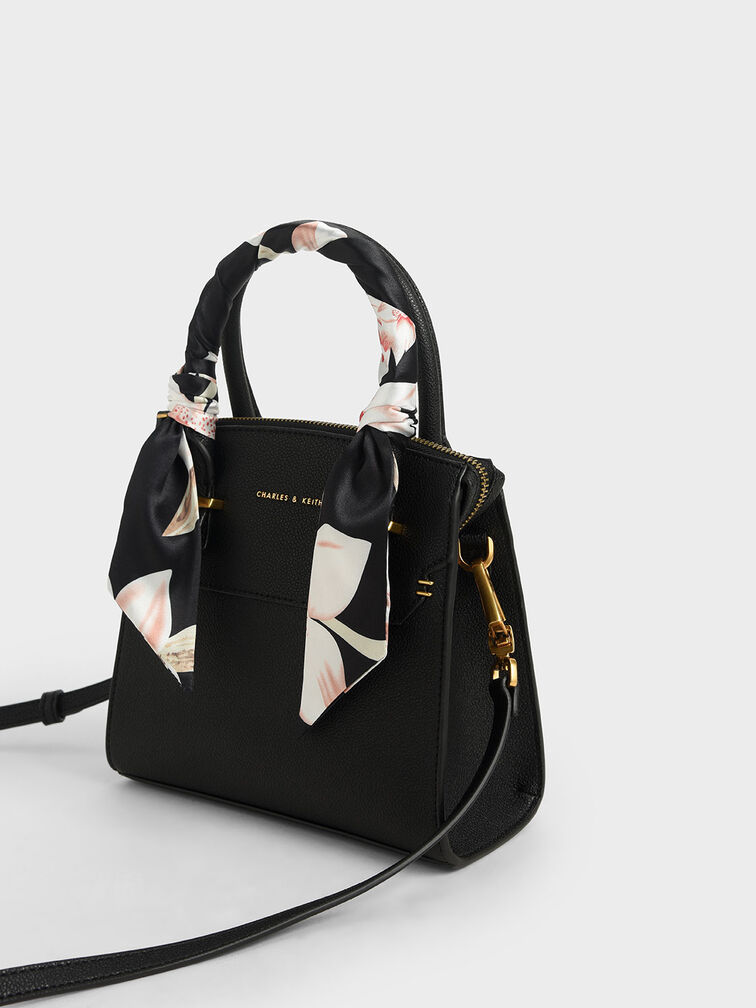 Black Scarf-Wrapped Top Handle Bag | CHARLES & KEITH