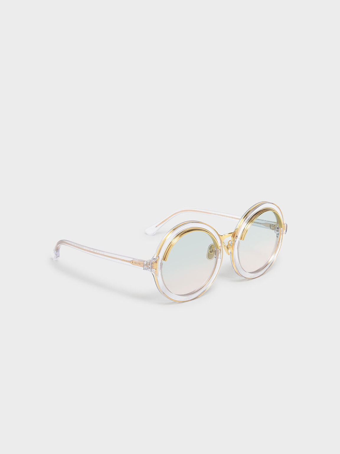 Thick Frame Round Sunglasses, White, hi-res