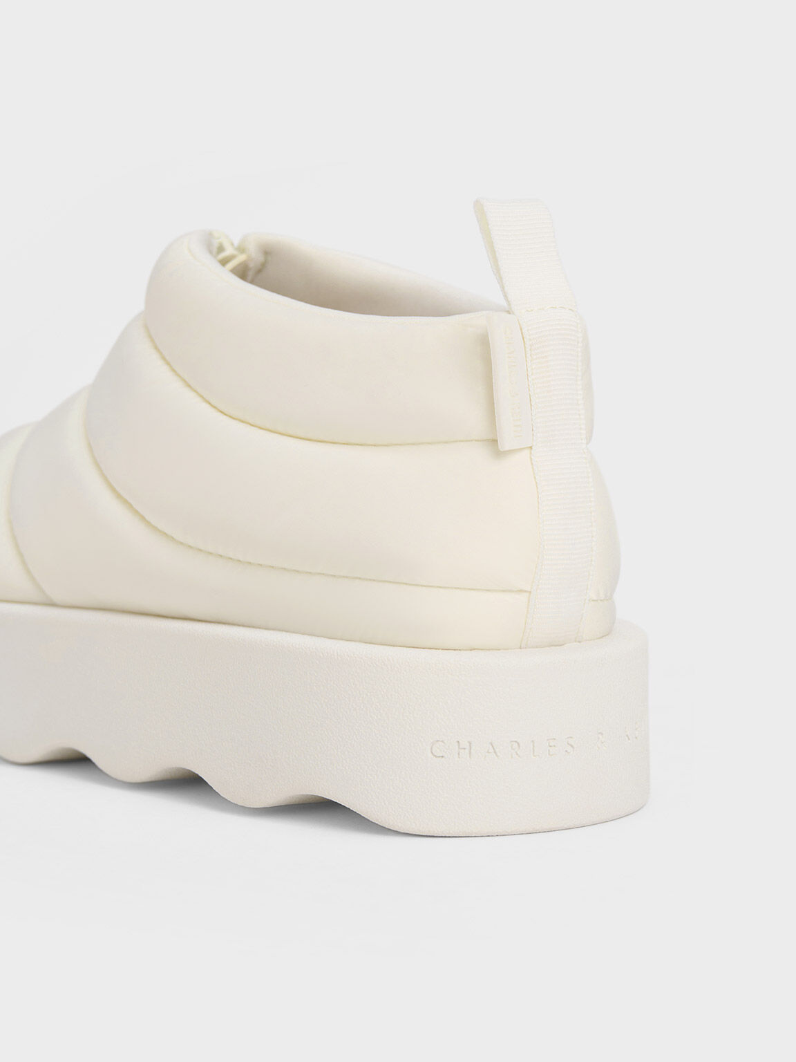 Puffy Nylon Panelled Zip-Up Boots, White, hi-res