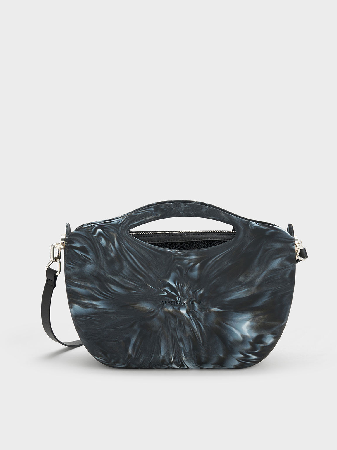 Cocoon Curved Handle Printed Bag, Black, hi-res