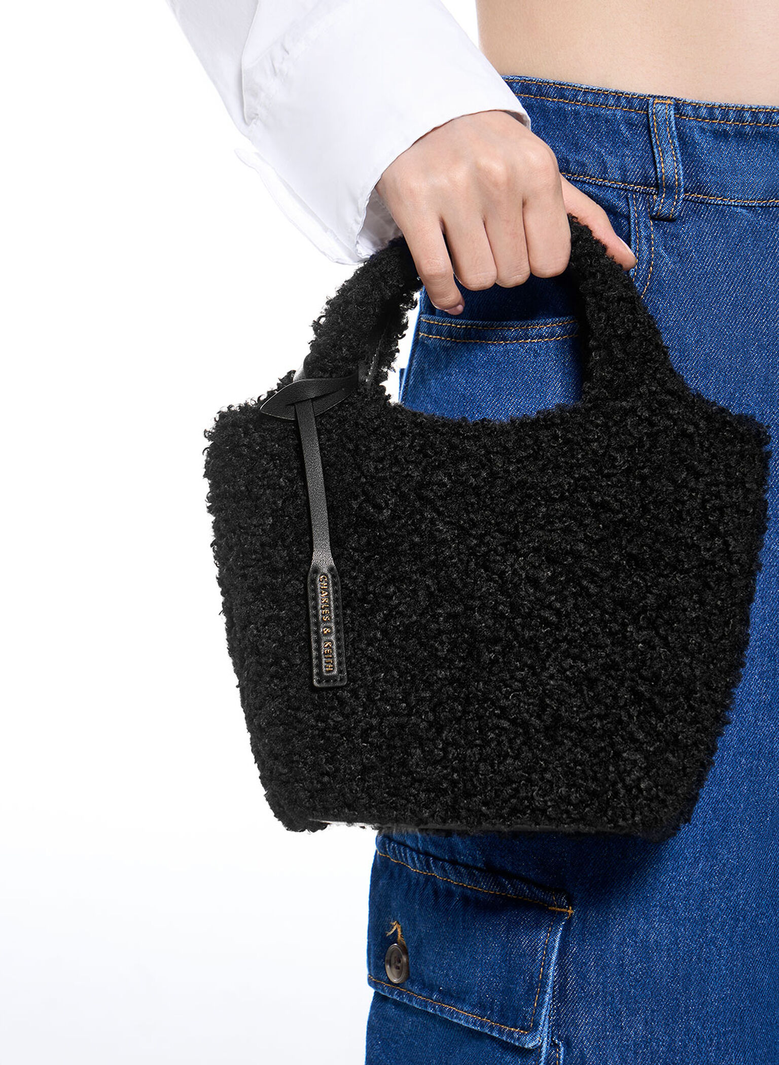 Bolso tote Arlys con acabado peludo, Noir, hi-res