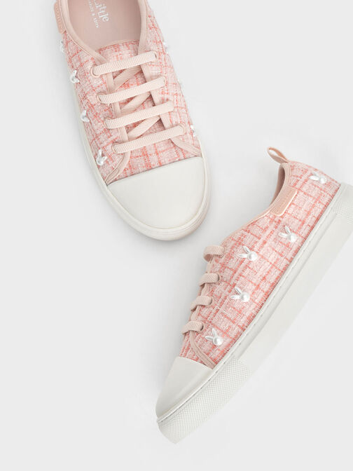Girls' Bunny Tweed Sneakers, Pink, hi-res