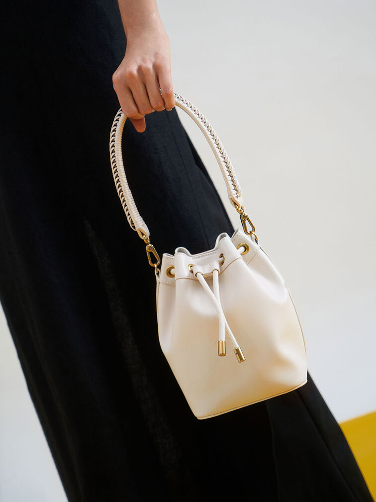 Drawstring Bucket Bag, Ivory, hi-res