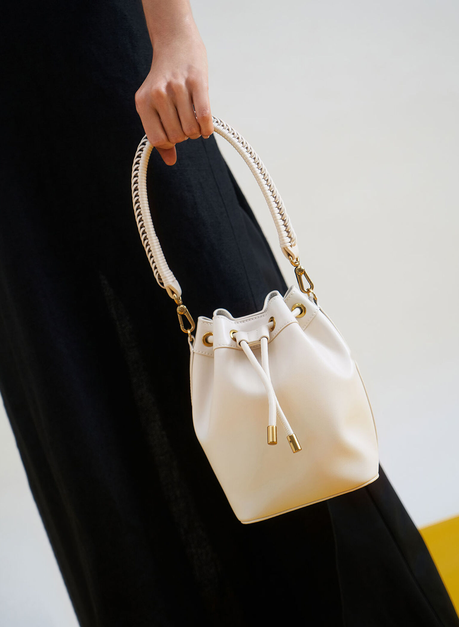 Drawstring Bucket Bag, Ivory, hi-res