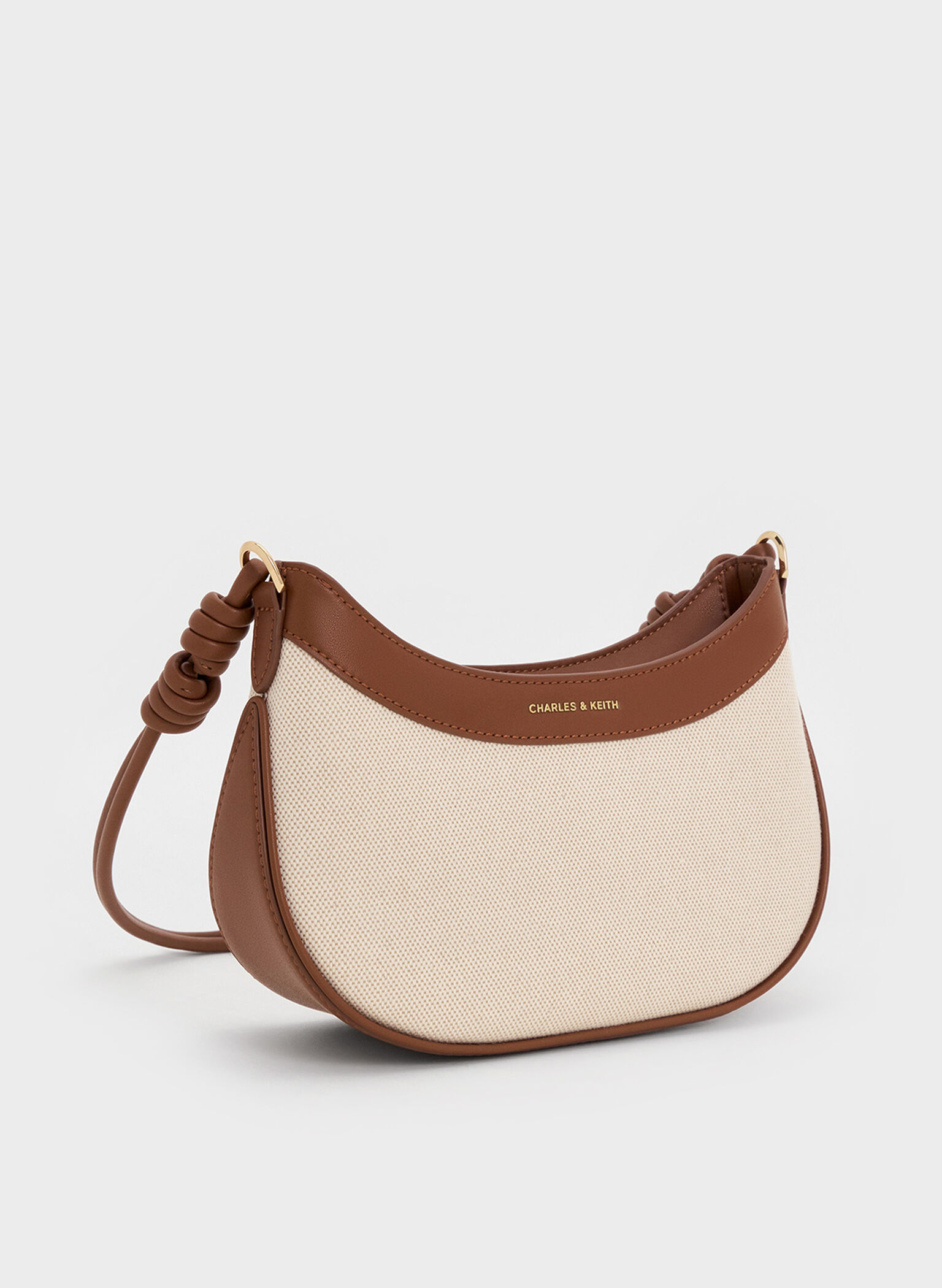 Sabine Bolsa de Ombro Curva com Alça Atada em Lona, Chocolate, hi-res