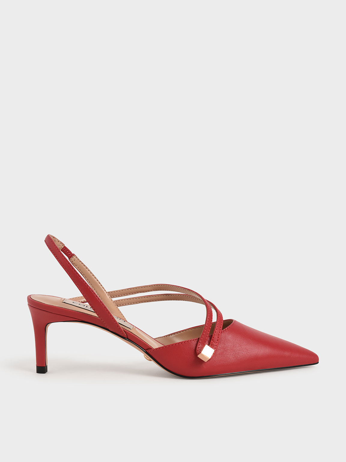 Red Asymmetric Strap Slingback Heels