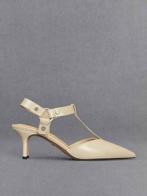 Leather Buckled T-Bar Pumps, Chalk, hi-res