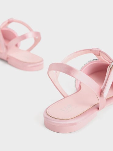 兒童水晶T字平底鞋, 粉紅色, hi-res