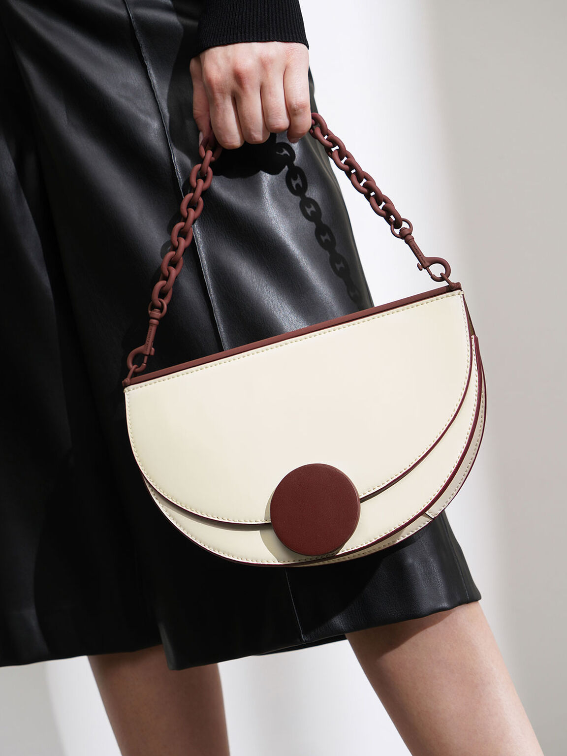 Two-Tone Half Moon Clutch, Cream, hi-res